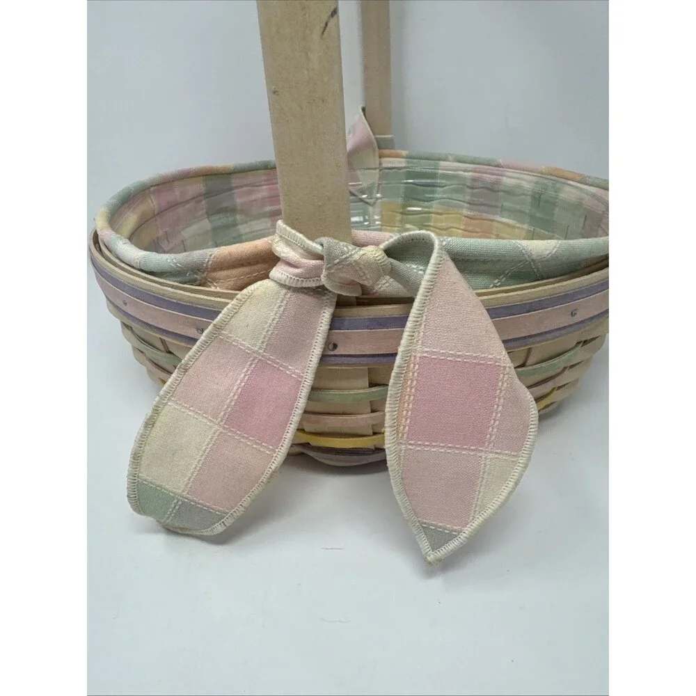 Longaberger 2001 Easter Basket Whitewashed w/Liner,  Protector & Bows, tie on